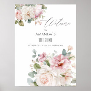 Póster Rosas acuarela floral romántico Bienvenida