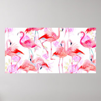 Póster Rosas acuarelas de patrón sin soldadura con flamin