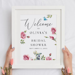 Póster Rosas acuáticos bienvenida con flores ducha de nov