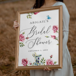 Póster Rosas acuáticos bienvenida con flores ducha de nov