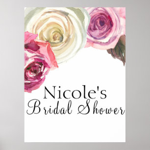 Póster Rosas al Acuarela Rosado y Floral Blanco de Bienve