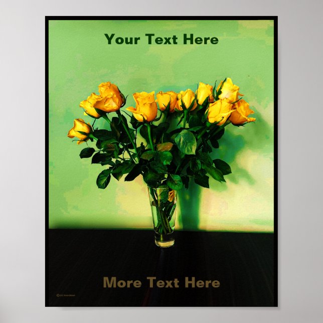 Póster Rosas Amarillas Contra Un Poster De La Pared Verde (Frente)