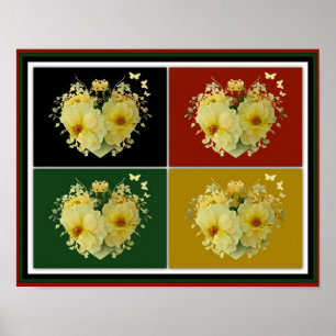 Póster Rosas Amarillas Corazón Collage
