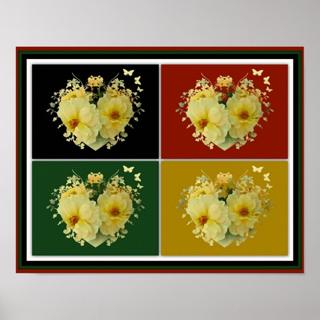 Póster Rosas Amarillas Corazón Collage (Frente)