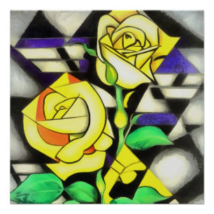 Póster Rosas Amarillas Resumen Arte Geométrico