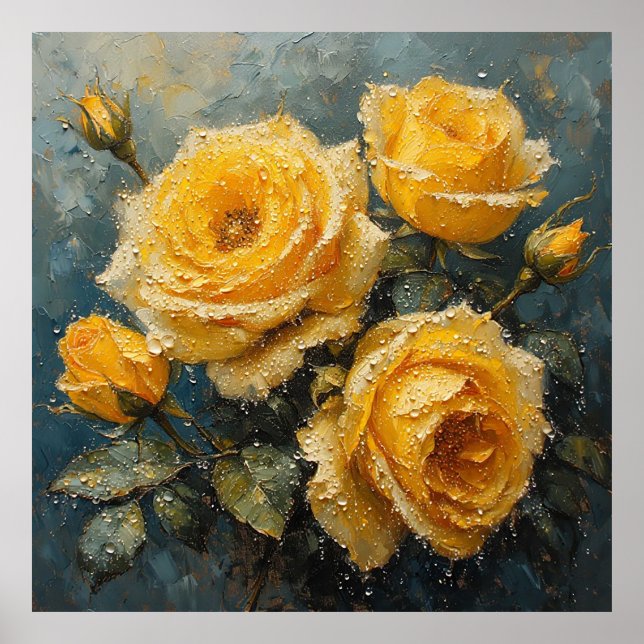 Póster Rosas amarillas vibrantes con pintura de aceite de (Frente)