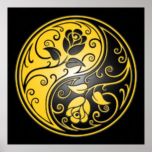 Póster Rosas, amarillo y negro de Yin Yang