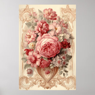 Póster Rosas antiguos flores Poster de pintura de IA