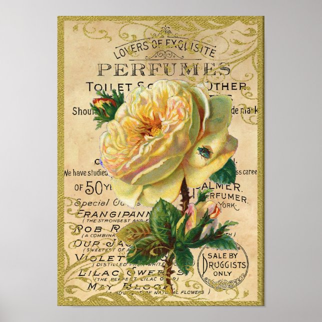 Póster Rosas antiguos Perfume Butterflies (Frente)