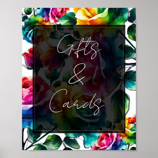 Póster Rosas arcoiris Regalos de boda y Rótulo de mesa de (Frente)