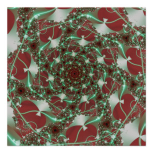 Póster Rosas Arte fractal rojo y verde