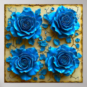 Póster 💙 Rosas Azules 3D Floral Elegante Moderna Fantasí