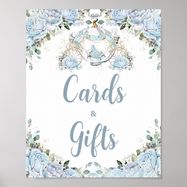 Póster Rosas Azules Bebé Carruaje Princesa Tarjetas y Reg (Frente)