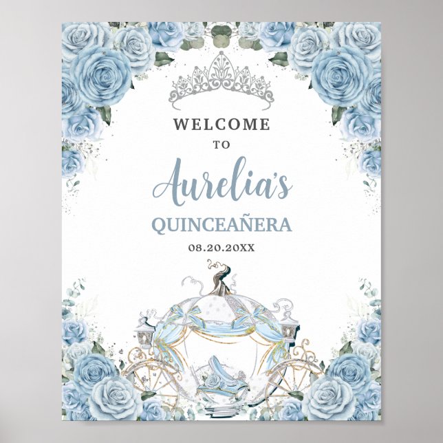 Póster Rosas azules bebés Princesa Carriage QUINCEAÑERA 1 (Frente)