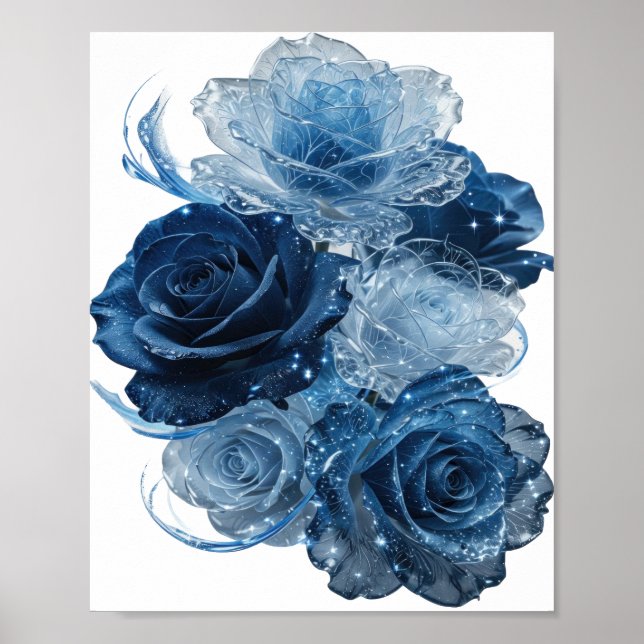 Póster Rosas Azules de Plata Dinámica (Frente)