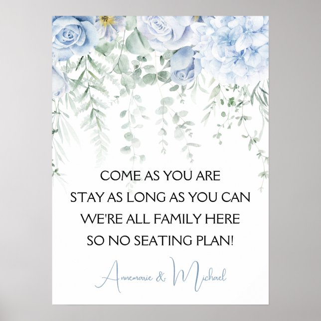 Póster Rosas azules Hidrangeas Sin Boda del plan de asien (Frente)