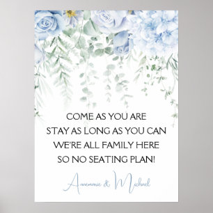 Póster Rosas Azules Hortensias Boda Sin Plan de Asientos