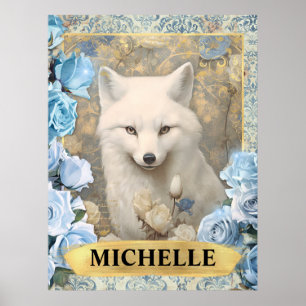 Póster Rosas azules románticos y fantasía de Fox blanca