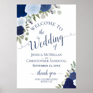 Póster Rosas Azules Rústicas para Boda Bienvenida Tamaño 