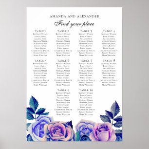 Póster Rosas azules y púrpuras. Gráfico de asientos de bo