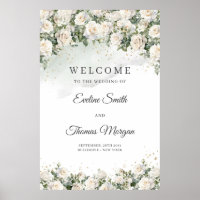 Rosas blancas bohemias eucalipto boda bienvenida
