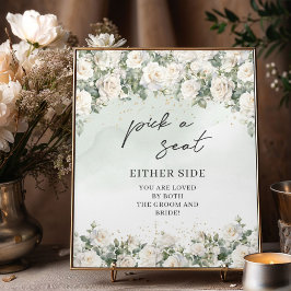 Póster Rosas blancas de boho romántico escogen un asiento
