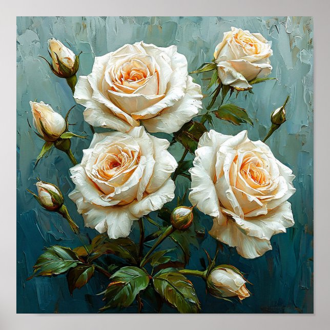 Póster Rosas blancas flores (Frente)
