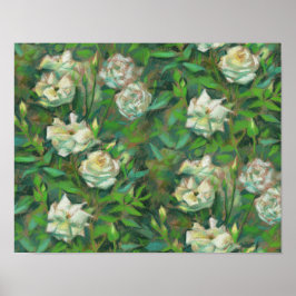 Póster Rosas Blancas Hojas Verdes Flores Pintura Floral
