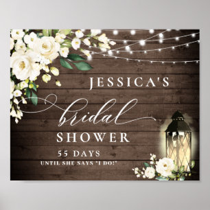 Póster Rosas Blancas Lantern Brown Wood Bridal Shower
