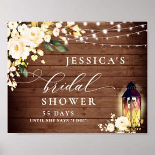 Póster Rosas Blancas Lantern Brown Wood Bridal Shower