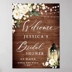 Póster Rosas Blancas Lantern Rústica Wood Bridal Shower