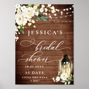 Póster Rosas Blancas Lantern Rústica Wood Bridal Shower