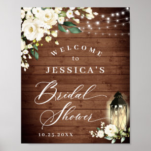 Póster Rosas Blancas Lantern Rústica Wood Bridal Shower