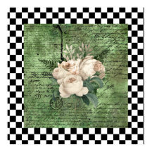 Rosas blancas vintage y tablero de cheques