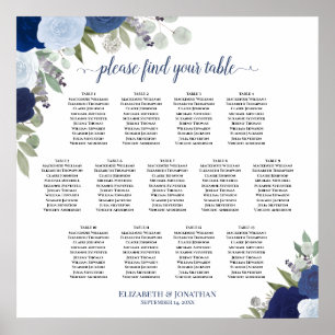 Póster Rosas Blue Boho 13 Tabla de asientos para Bodas de