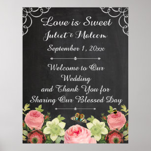 Póster Rosas/bodas de pizarra de PixDezines