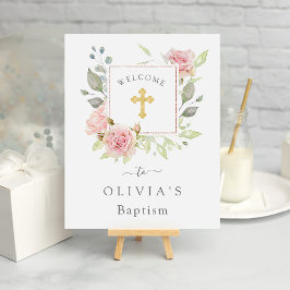 Póster Rosas bonitos | Elegante bautismo floral rosado