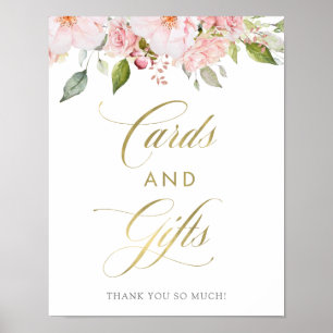 Póster Rosas bonitos   Tarjetas de oro rosado floral