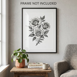 Póster Rosas Botánicas Elegantes en Blanco y Negro