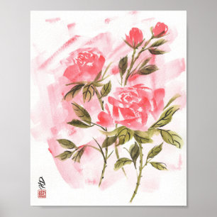 Póster Rosas Carmesí en Luz de Mañana