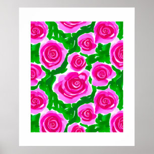 Póster Rosas de acuarela rosa de Fuchsia