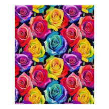 Rosas de arcoíris radiantes, estampado floral bril