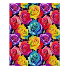 Póster Rosas de arcoíris radiantes, estampado floral bril