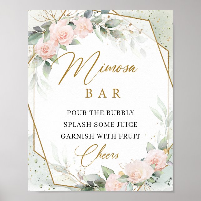 Póster Rosas de boho ruidoso eucalipto oro mimosa bar sig (Frente)