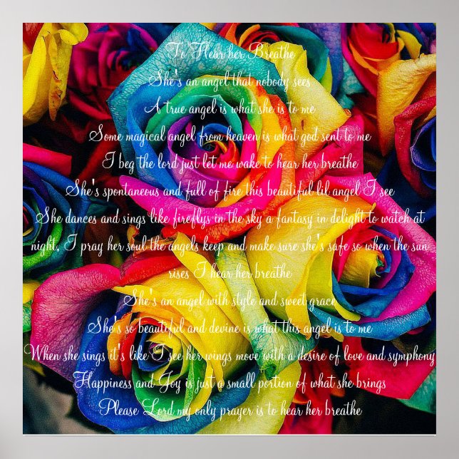 Póster Rosas de colores con poema (Frente)
