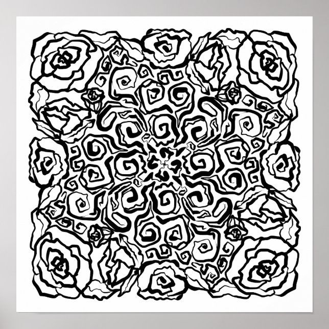 Póster Rosas de Doodles Grises (Frente)