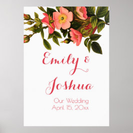 Póster Rosas de época bello botánico rosado