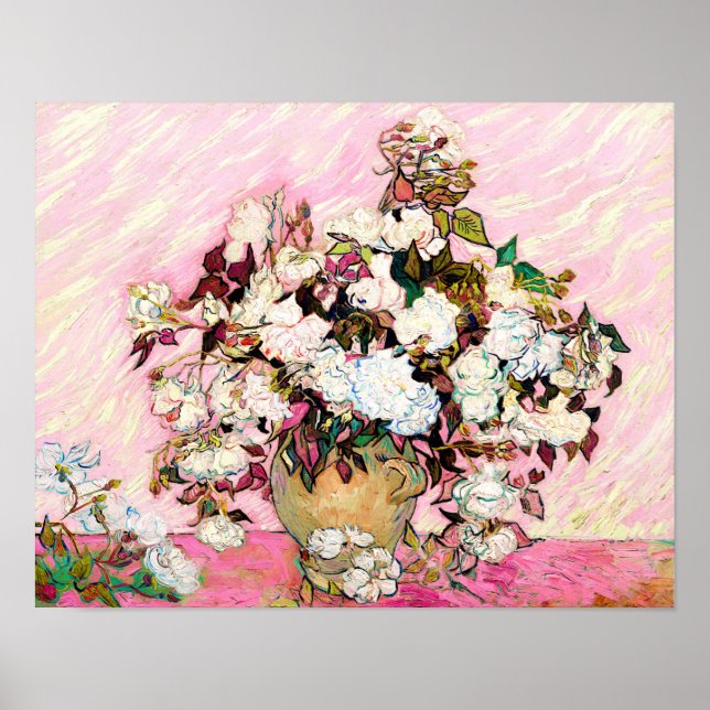Póster Rosas de época en un jarrón, Van Gogh (Frente)