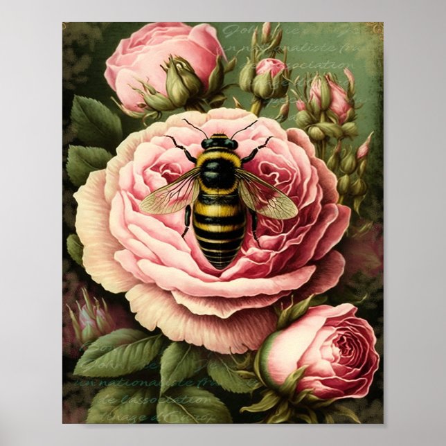 Póster Rosas de época y abeja reina (Frente)