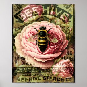 Póster Rosas de época y abeja reina